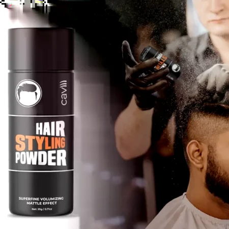 Hair styling powder bottle and fine pump nozzle close up