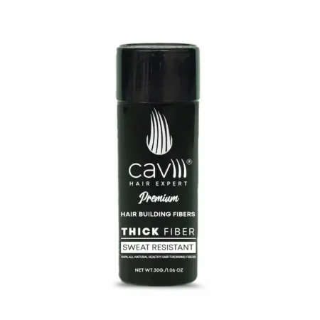 Caviii 30g hair building fibers bottle and spray pump attachment close up