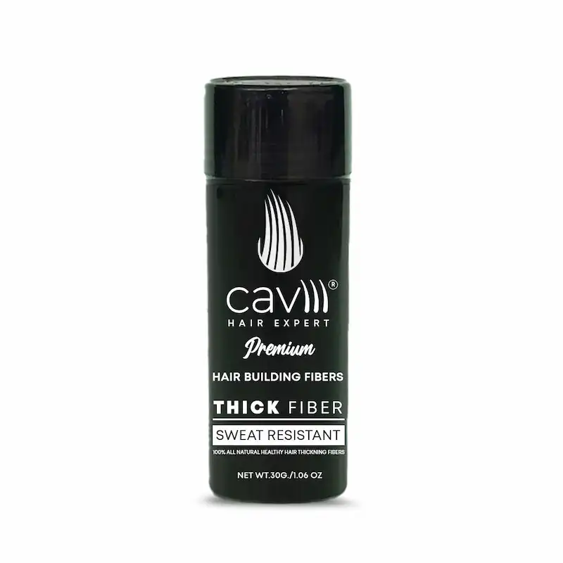 Hair Fiber 30g and Pump Applicator Caviii 30g hair building fibers bottle and spray pump attachment close up